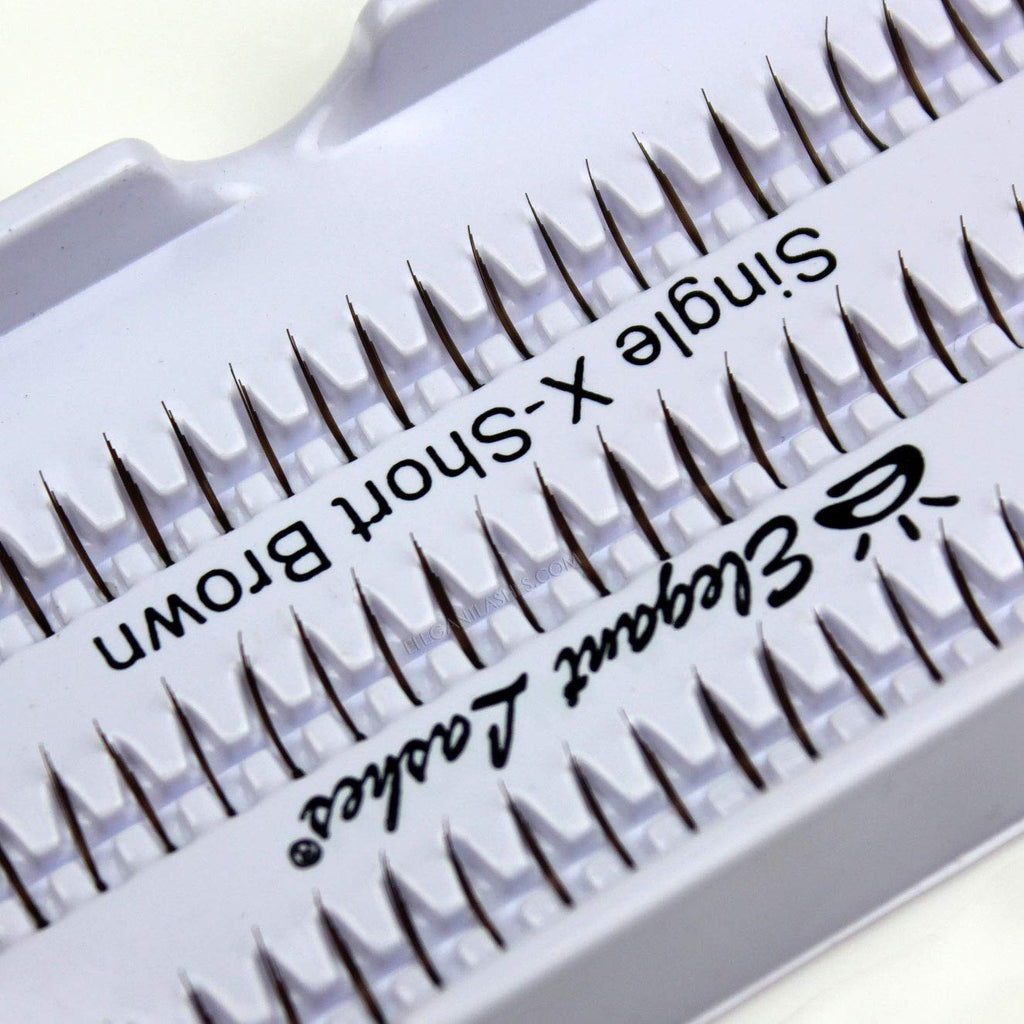Elegant Lashes Individual Single X-Short Brown Lashes (Pro Dozen Pack - 12 Trays)