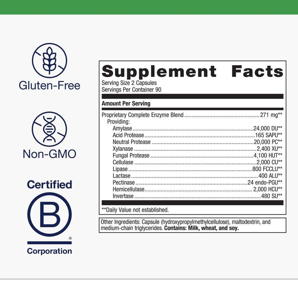 Metagenics SpectraZyme Enzyme Complex - Plant-Based Digestive Enzymes for Protein, Fat & Carbohydrate Breakdown - Supports Indigestion, Bloating & Colon Health* - Gluten-Free, Vegan - 180 Capsules