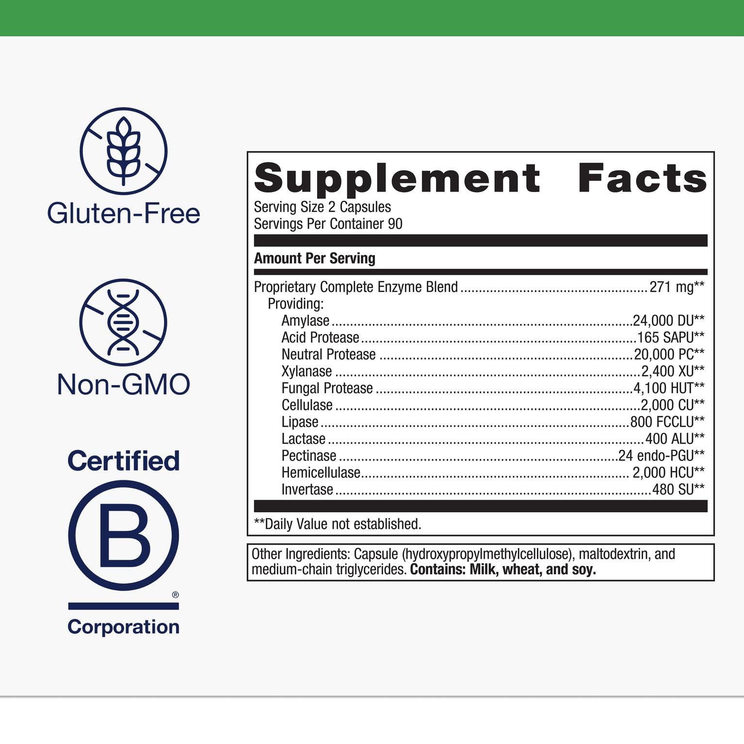 Metagenics SpectraZyme Enzyme Complex - Plant-Based Digestive Enzymes for Protein, Fat & Carbohydrate Breakdown - Supports Indigestion, Bloating & Colon Health* - Gluten-Free, Vegan - 180 Capsules