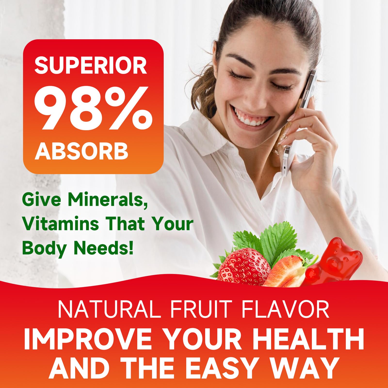 2 Pack Calcium Citrate Gummies, Sugar Free Calcium Citrate 1000mg for Muscle Healthy, Absorption Calcium Supplements for Adults & Kids, Strawberry, 120 Count