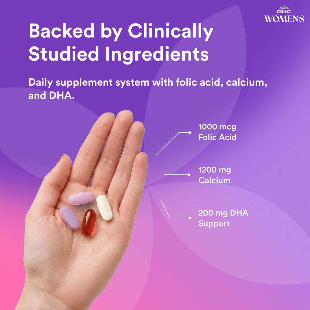GNC Women's Prenatal Program, Daily Supplement System, Supports Healthy Development for Your Baby with Zinc & Iron for Fetal Needs, Targeted Prenatal and Pregnancy Essentials, 30 Packs