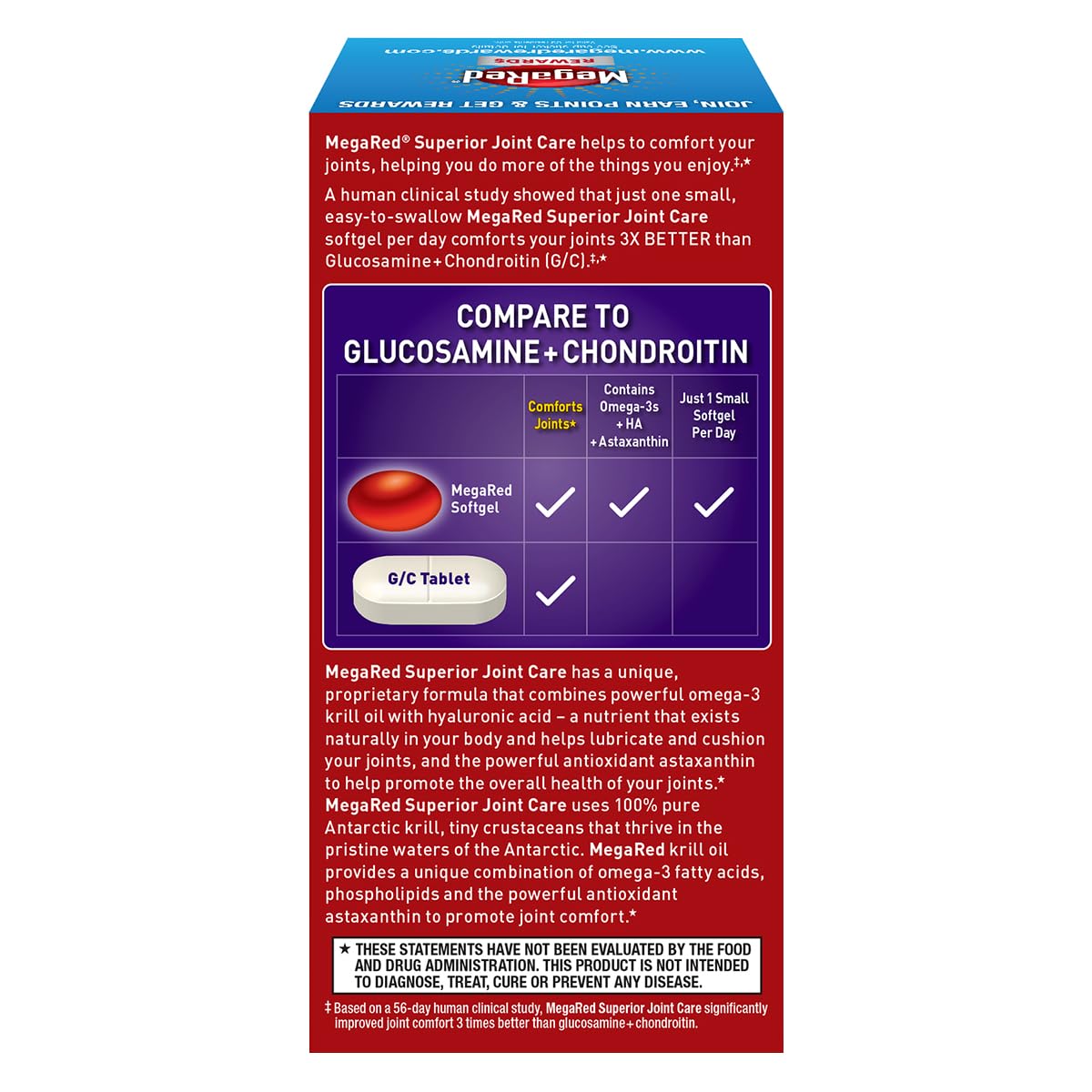 MegaRed 353mg Omega-3 Krill Oil Joint Care Supplement with EPA/DHA Fatty Acids, Antioxidants, Hyaluronic Acid, No Fishy Burp Aftertaste as with Fish Oil, 60 Count Softgels