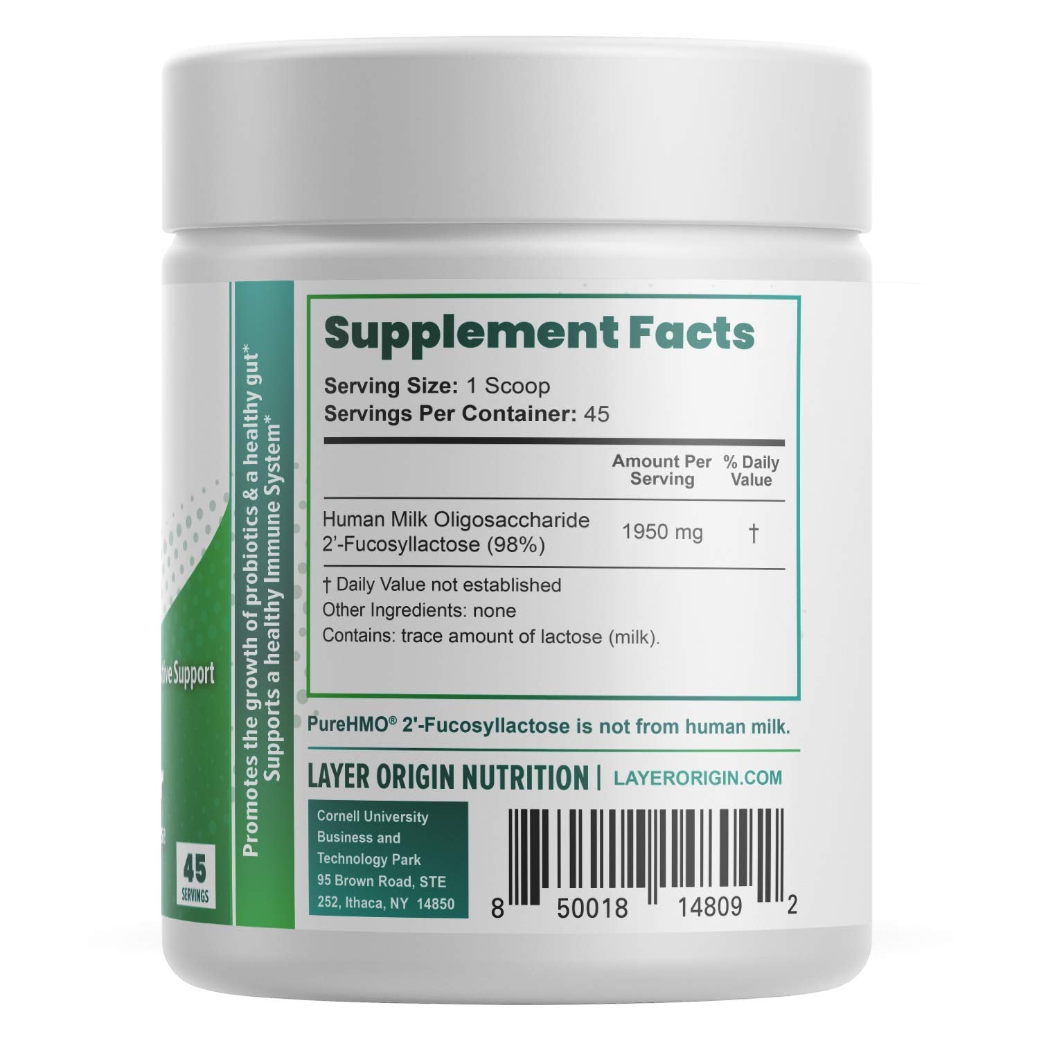 Layer Origin PureHMO Human Milk Oligosaccharide (HMO 2'-FL) Prebiotic Fiber Powder - Feed 200 Billion Probiotics/Scoop, 45 Servings