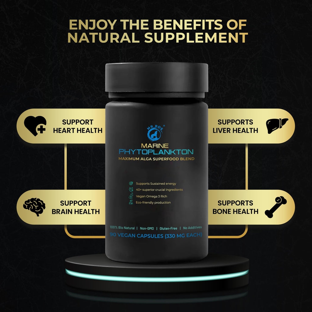 Mr Ros Marine Phytoplankton Capsules – 90 Vegan Capsules – Natural Energy, Immune, and Cognitive Support – Omega-3 Nannochloropsis gaditana Superfood, Non-GMO, Gluten Free
