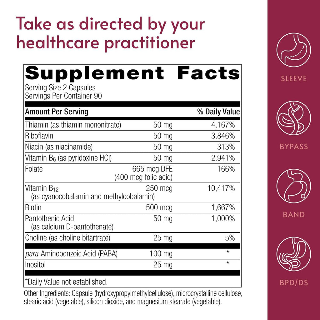 Bariatric Advantage Vitamin B50 Complex - for Bariatric Surgery Patients - High-Potency, Easy-Digest Mini Capsules - Vitamin B Complex Supplements - Brain Health Support* - 180 Count