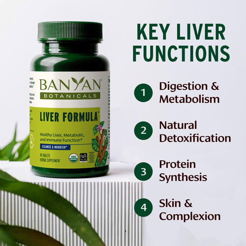 Banyan Botanicals Organic Liver Formula – Detox & Gallbladder Support – Cooling Bitter Herbs for Bile Production & Systemic Cleansing – with Guduchi & Punarnava – 90 Tablets – USDA Organic