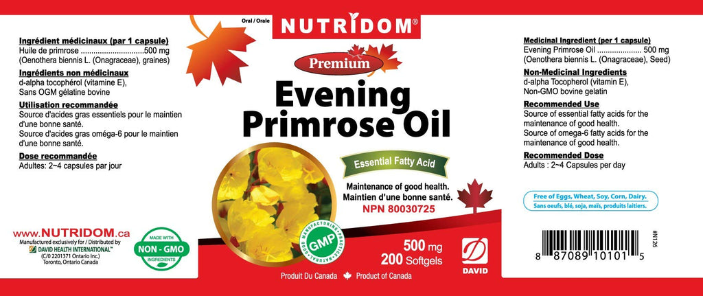 Nutridom Evening Primrose Oil Omega-6 & GLA 500mg 200Softgels