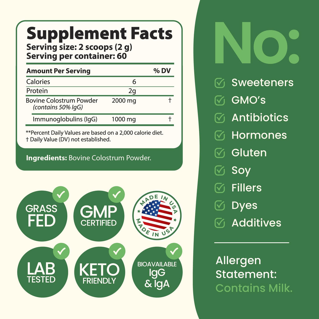 Immerge Health Super Colostrum Capsules - 120 Count High IgG Bovine Supplement for Gut Health, Hair Growth, Bloating & Immunity - 100% Grass Fed First Milking, Tasteless & Travel Friendly, USA Made