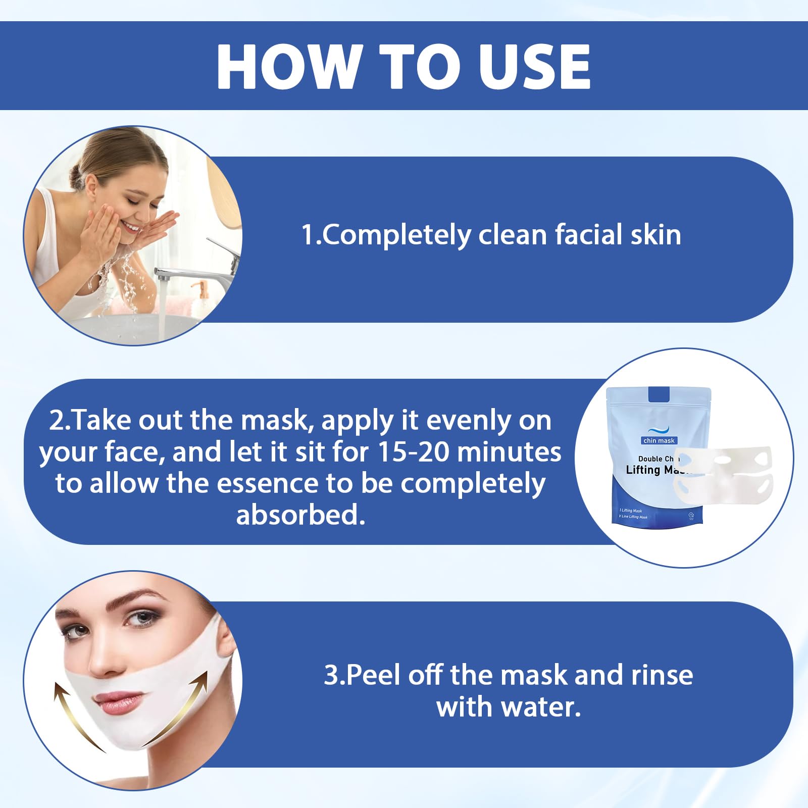 3 Pieces Chinology Double Chin Lifting Mask, Chin Lift Mask, Moisturizes and Tightens the Skin, the Texture Is Light and Fits the Skin, and Changes the Jawline
