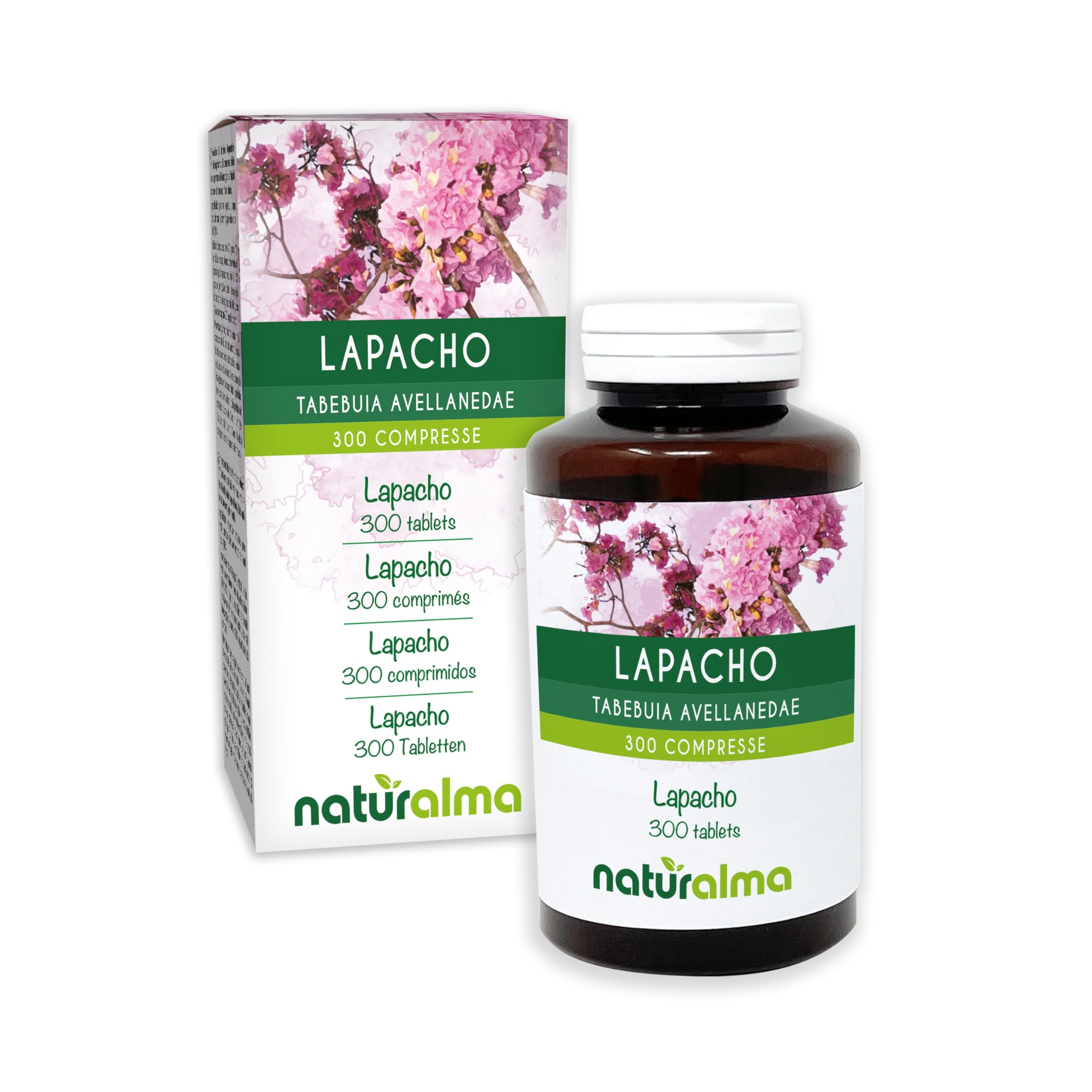 Lapacho or PAU d'arco (Tabebuia avellanedae or Tecoma curialis) bark Naturalma - 150 g - 300 Tablets - Food Supplement - Natural and Vegan