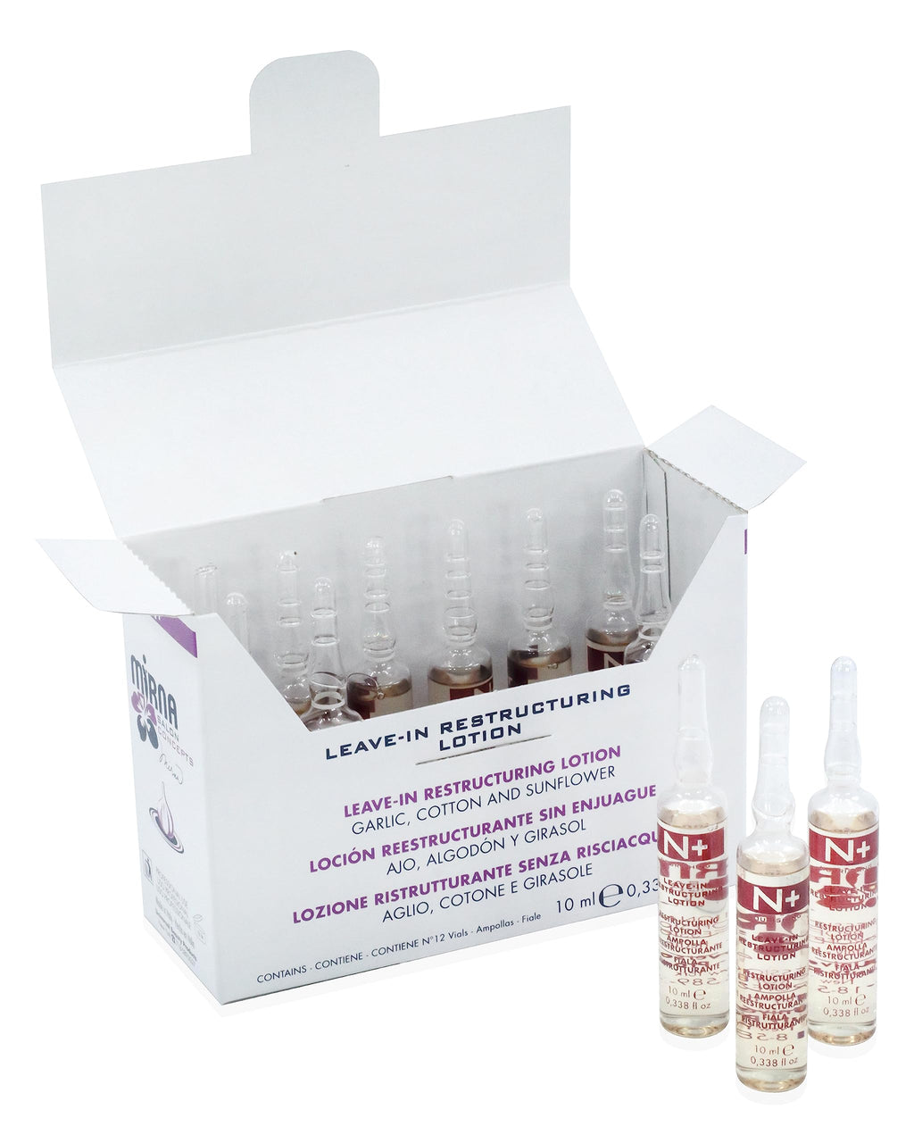Mirna Professional Garlic Leave-In Restructuring Lotion w/Cotton and Sunflower 10ml x 12 vials