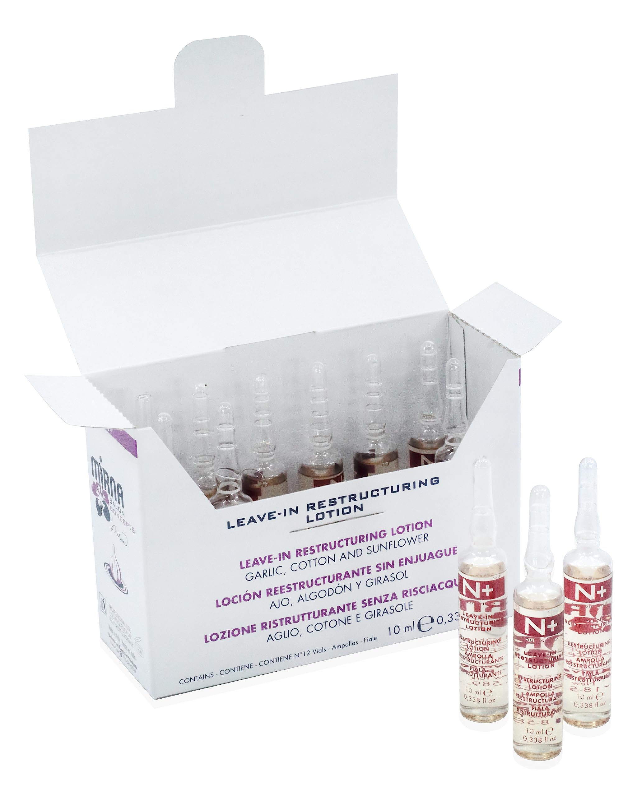 Mirna Professional Garlic Leave-In Restructuring Lotion w/Cotton and Sunflower 10ml x 12 vials