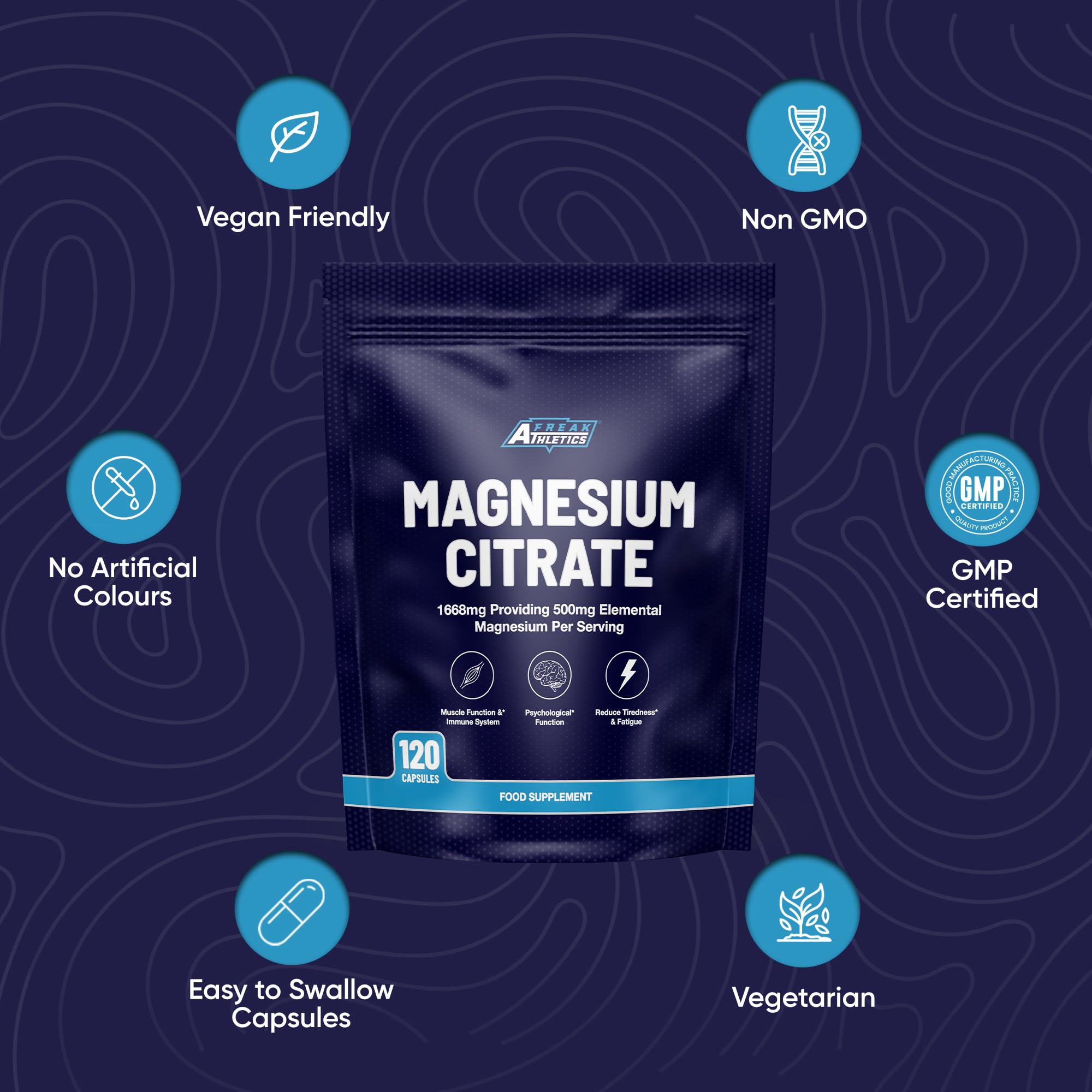 Freak Athletics Magnesium Citrate 500mg - 120 Capsules, 60 Servings,UK Made
