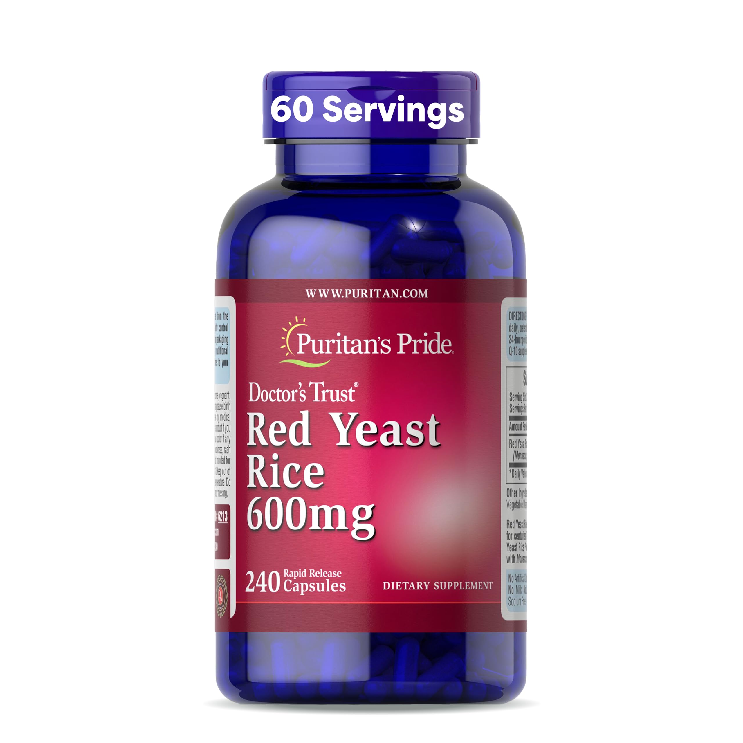 Puritan's Pride Doctors Trust® Red Yeast Rice 600mg, Dietary Supplement, 240 Rapid Release Capsules, 2 Pack