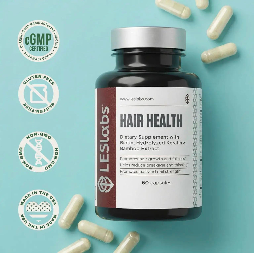 LES Labs Hair Health – Hair Growth & Nails Supplement, Improved Thickness, Strength & Fullness – Keratin, Biotin, Pumpkin Seed & MSM – 60 Capsules