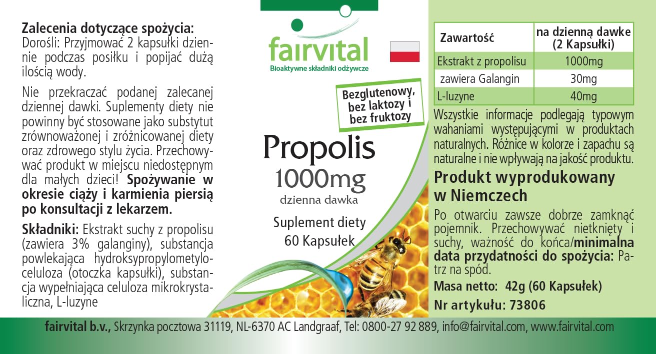 Fairvital | Bee Propolis Capsules - 500mg - HIGH Dosage - 3 x 60 Capsules