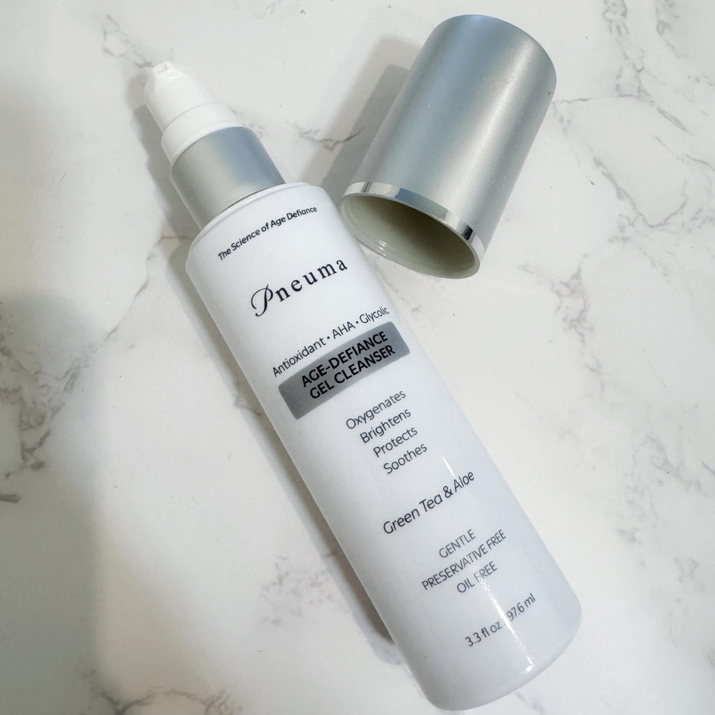 Pneuma Age-Defiance Gel Cleanser with Antioxidant | AHA | Glycolic | Oxygenate, Exfoliate, Protect and Soothes Skin | Gentle Face Cleanser Gel | Green Tea and Aloe