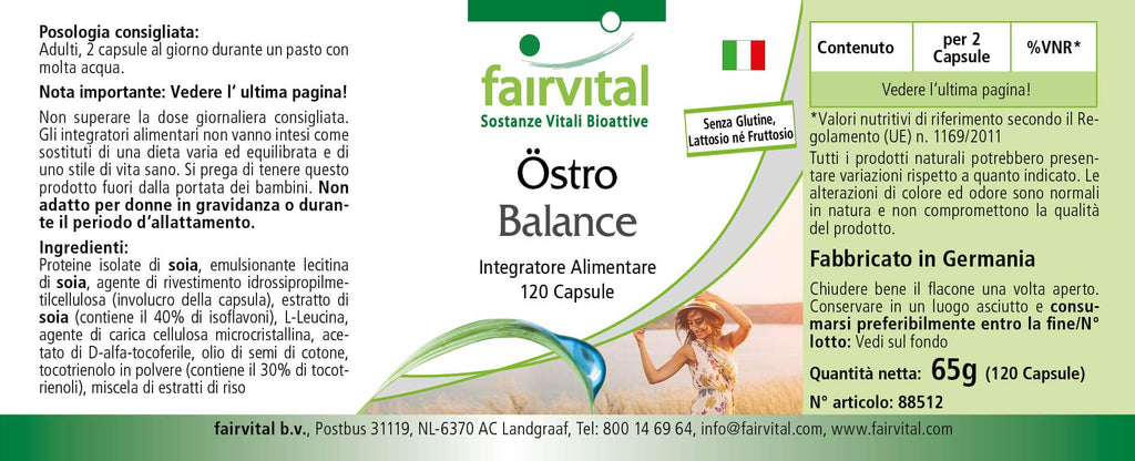 Fairvital Östro Balance - Support for Menopause - 120 Capsules - High Dose - Soy Isoflavones + Vitamin E
