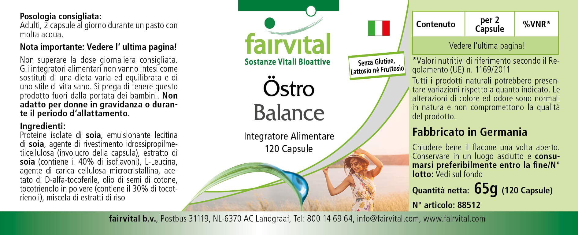 Fairvital Östro Balance - Support for Menopause - 120 Capsules - High Dose - Soy Isoflavones + Vitamin E