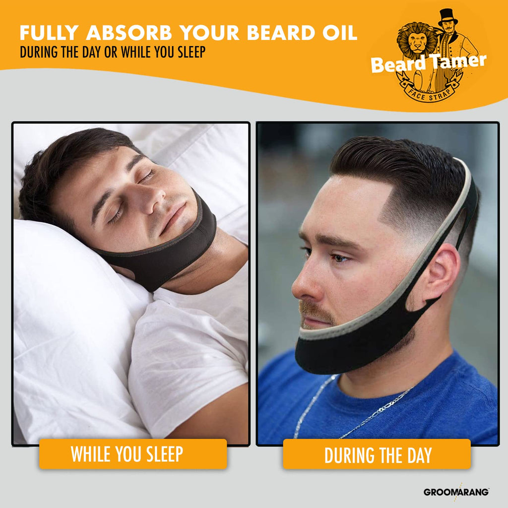 Beard Tamer Strap GROOMARANG Beard Shaper Face Strap - Prevent Bushy, Tangled, Itchy Beards and Keep Beard Oil Locked in - Black