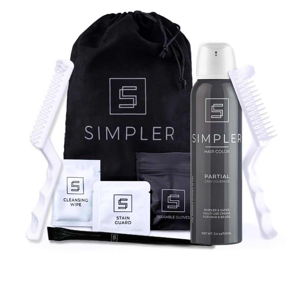 Simpler Partial Coverage Men's Hair Color Color Box - Permanent Beard & Mustache Dye - Ammonia-Free Beard Hair Dye — Fast Gray Blending — Salt & Pepper Look - Darker Shades