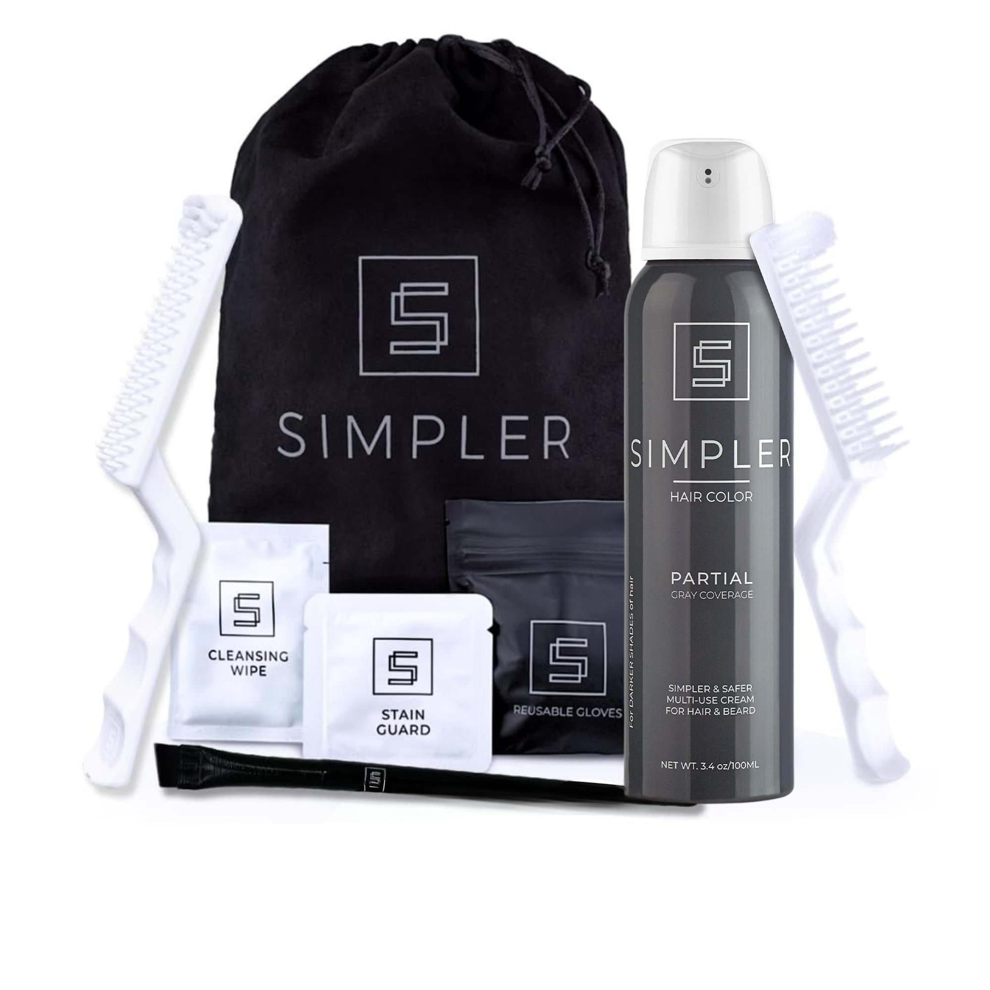 Simpler Partial Coverage Men's Hair Color Color Box - Permanent Beard & Mustache Dye - Ammonia-Free Beard Hair Dye — Fast Gray Blending — Salt & Pepper Look - Darker Shades