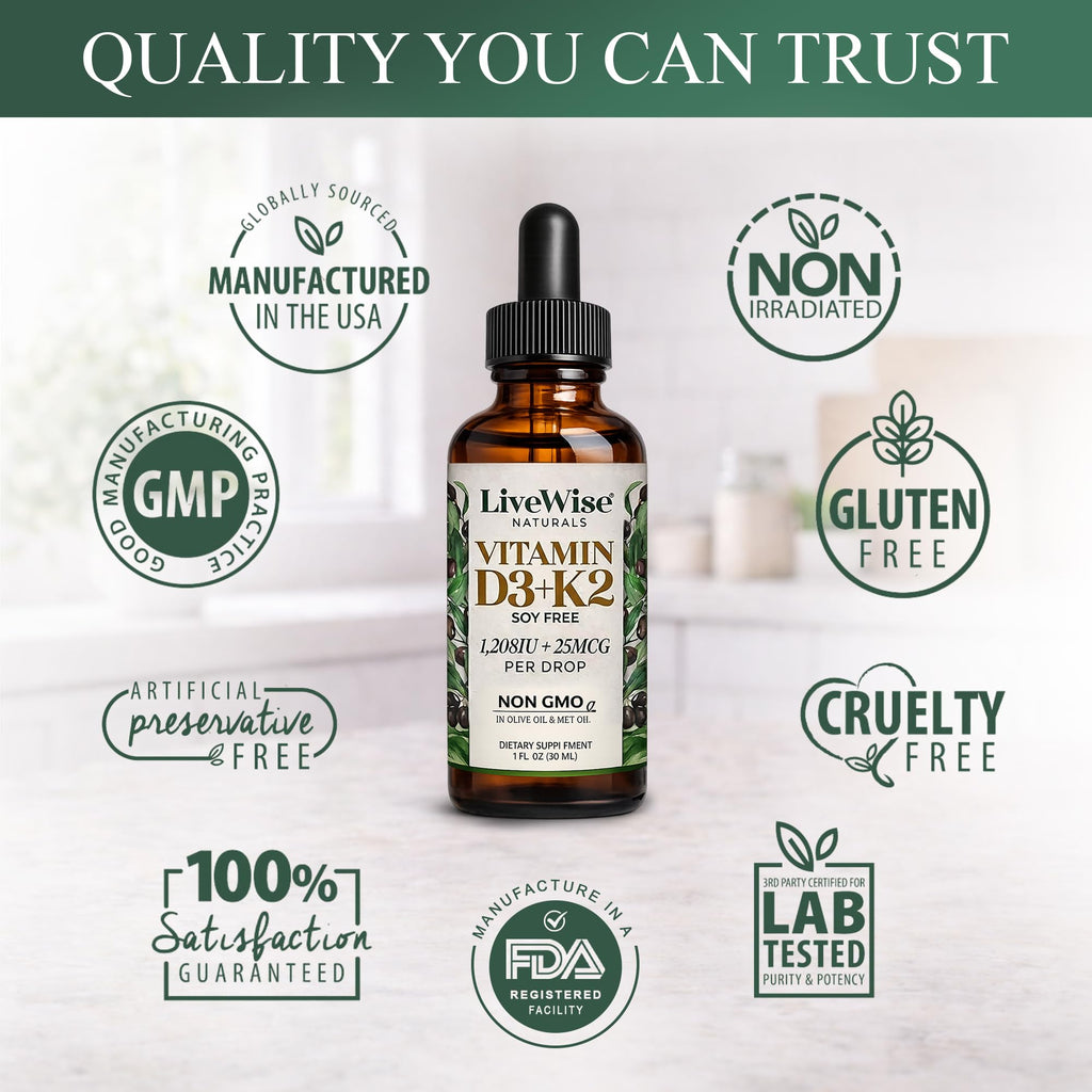 Live Wise Naturals Vitamin D3 K2 Drops for Adults, Ultra Concentrated