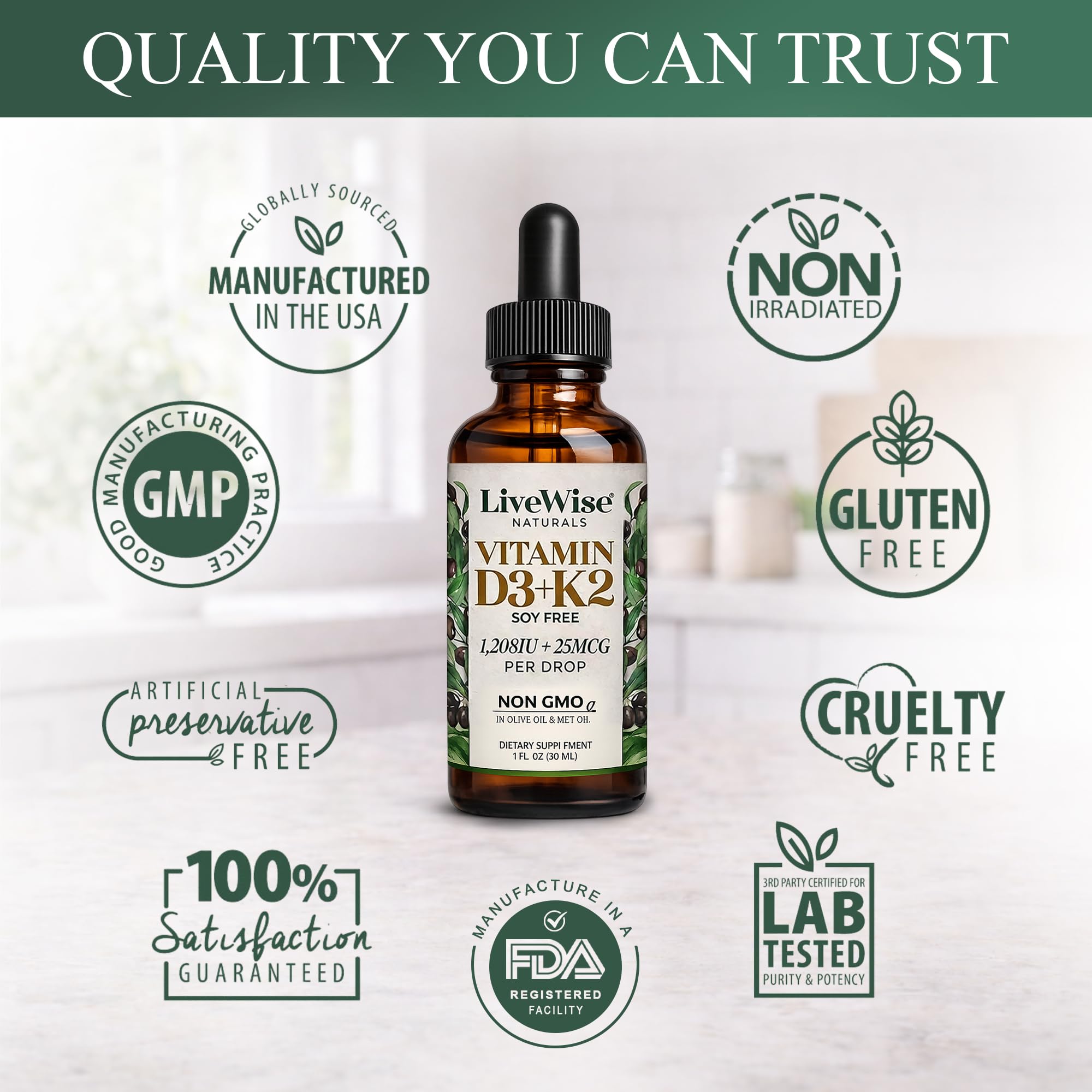 Live Wise Naturals Vitamin D3 K2 Drops for Adults, Ultra Concentrated