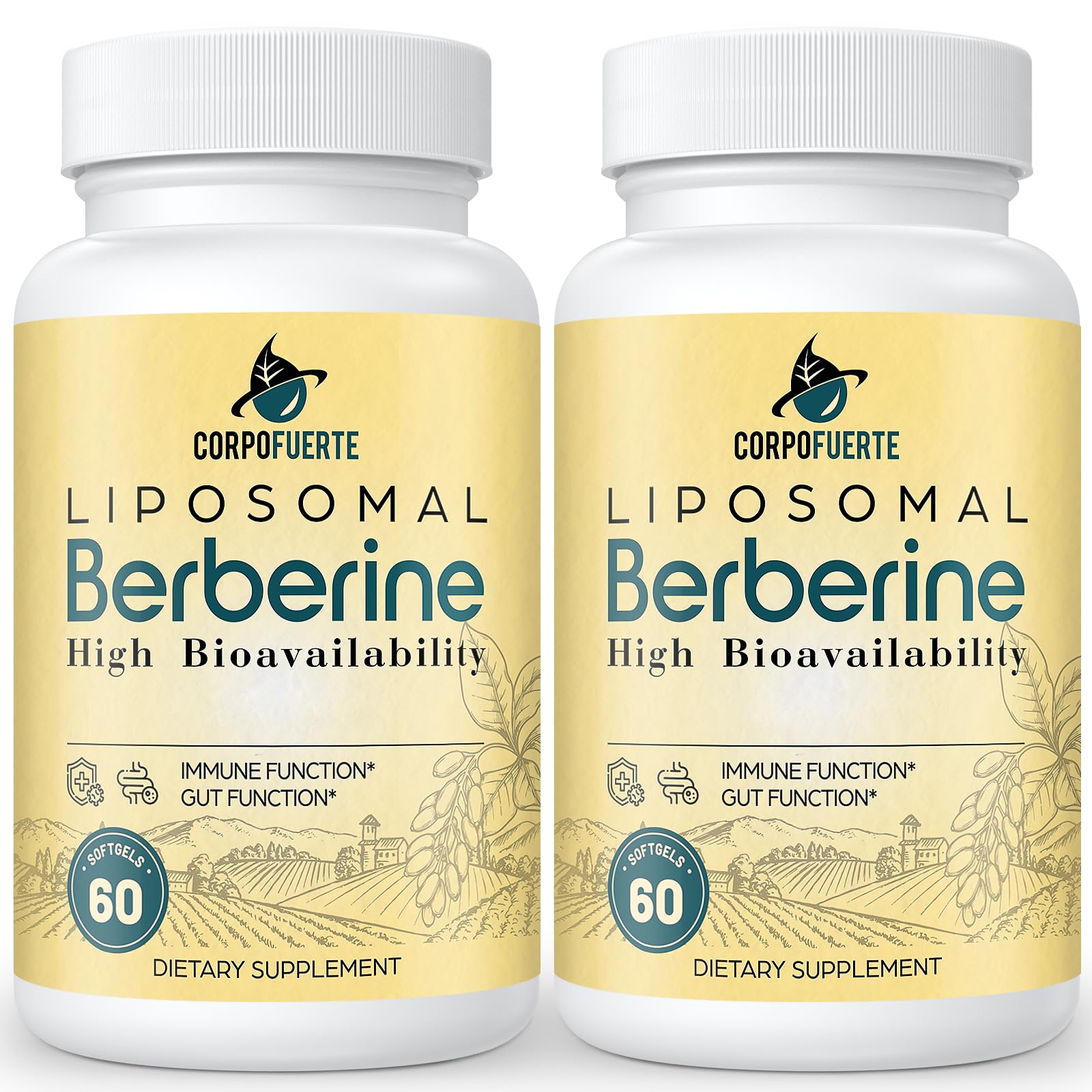 Corpofuerte Liposomal Berberine - Berberine Supplement Activates AMPK, Supports Body Balance in Women and Men -Support Immune Function, Gut Function, Non-GMO, Sugar-Free, 120 Softgels
