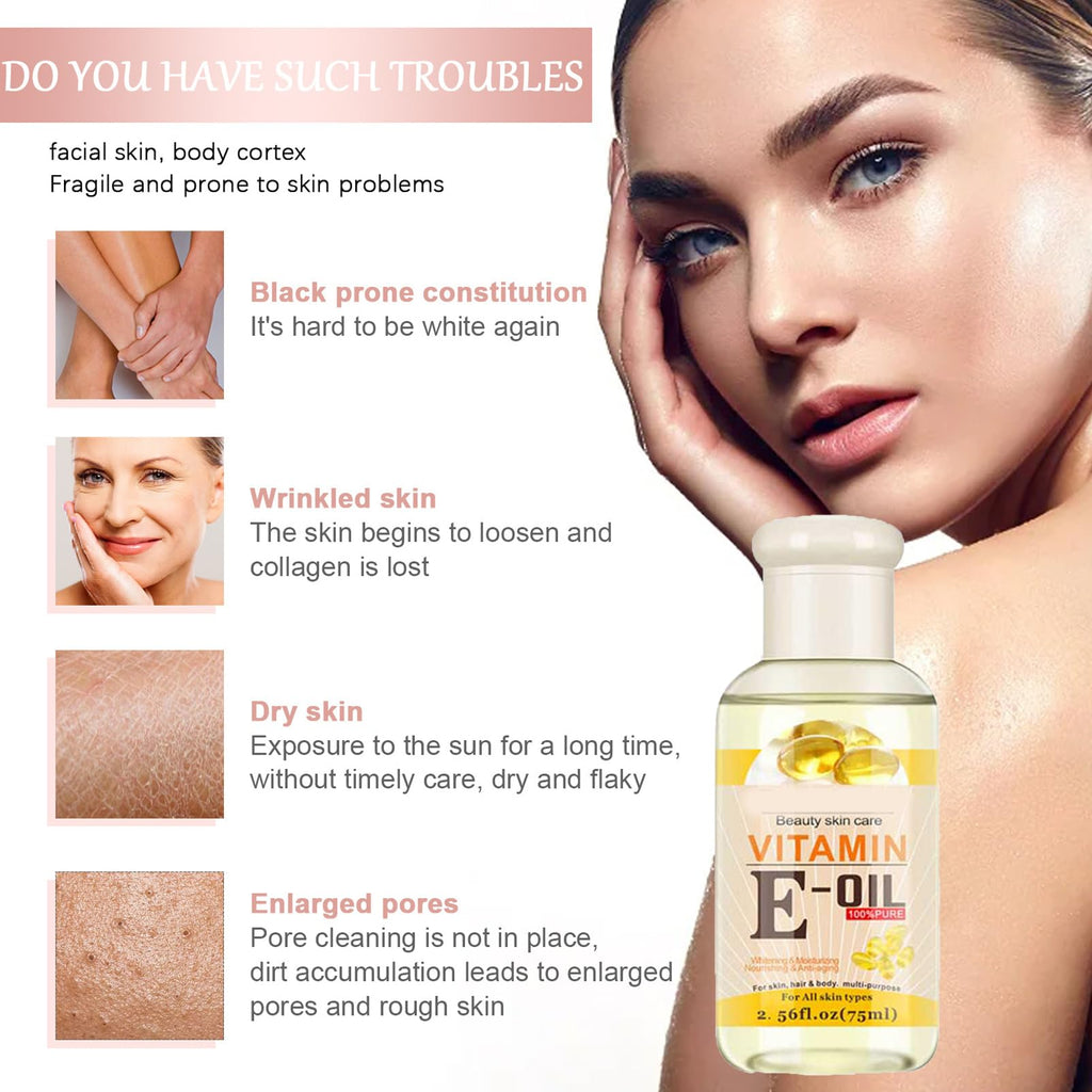 Vitamin E Skin Oil,2PCS Anti Aging Face Oil and Serum,Body Moisturizer,Face Massage Oil,Vitamin E Body Oil,Anti Acne & Relieve Itchy Skin,Hydrating Body Oil Moisturiser- Face & Body & Hair -75ML*2