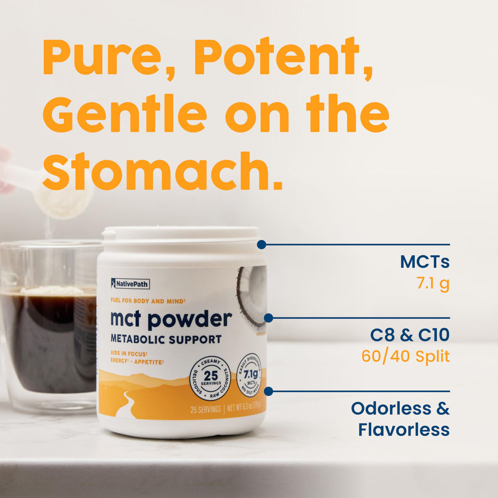 NativePath MCT Oil Powder, Keto C8 & C10, Unflavored, 25 Servings