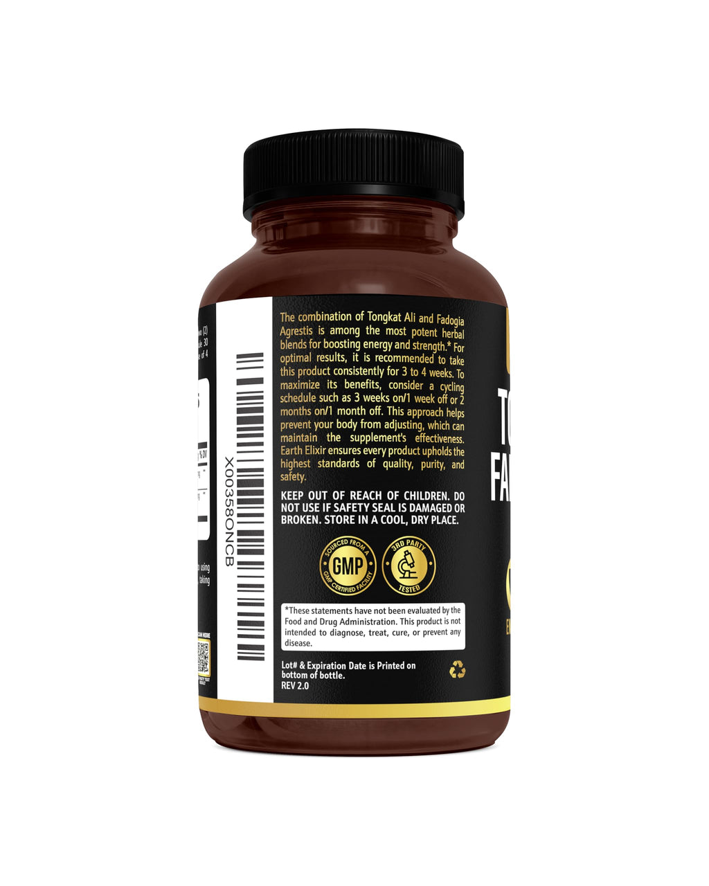 Earth Elixir Fadogia Agrestis & Tongkat Ali for Men & Woman – Natural Testosterone Supplement for Men - Made in USA & 3rd Party Tested – Strength, Energy & Vitality - Longjack – 3 Month Supply