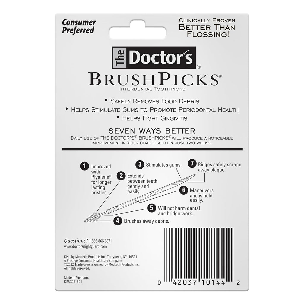The Doctor’s BrushPicks Interdental Toothpicks, Soft Rubber Dental Picks for Teeth Cleaning, Removes Food Debris, Gum Care, Portable Dispensing Case, 275 Count (Pack of 12)