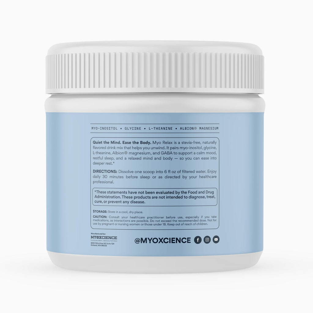 MYOXCIENCE Myo Relax & Calm | Myo-Inositol, L-Theanine, Taurine, Magnesium & GABA | Supports Sleep, Neurotransmitter & Hormone Support (Unflavored) (45 Servings)