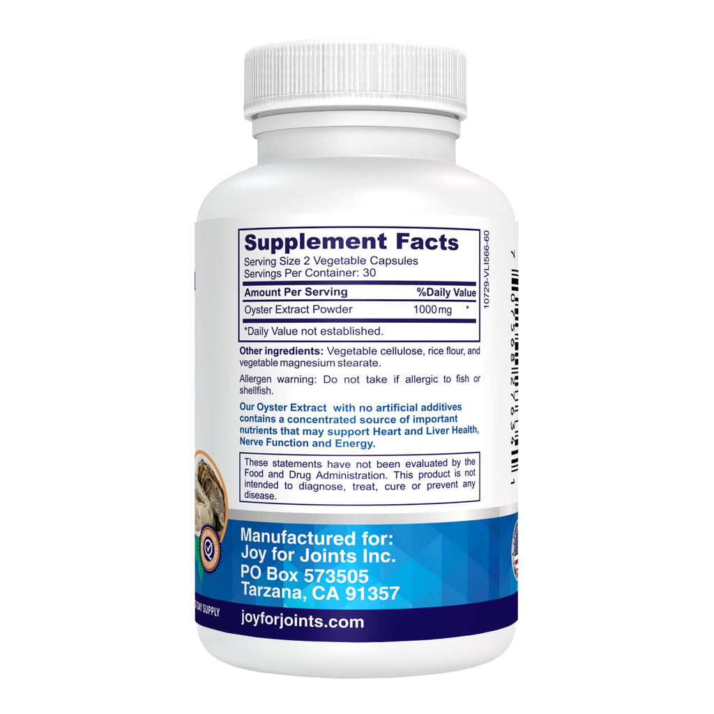 Vitality Span Oyster Extract - Pure, Highly Concentrated Supplement for Men & Women – Supports Energy & Immune Boost; Zinc, Taurine, Amino Acids, and Vitamins, 500 mg, 60 Veg Capsules, Made in USA