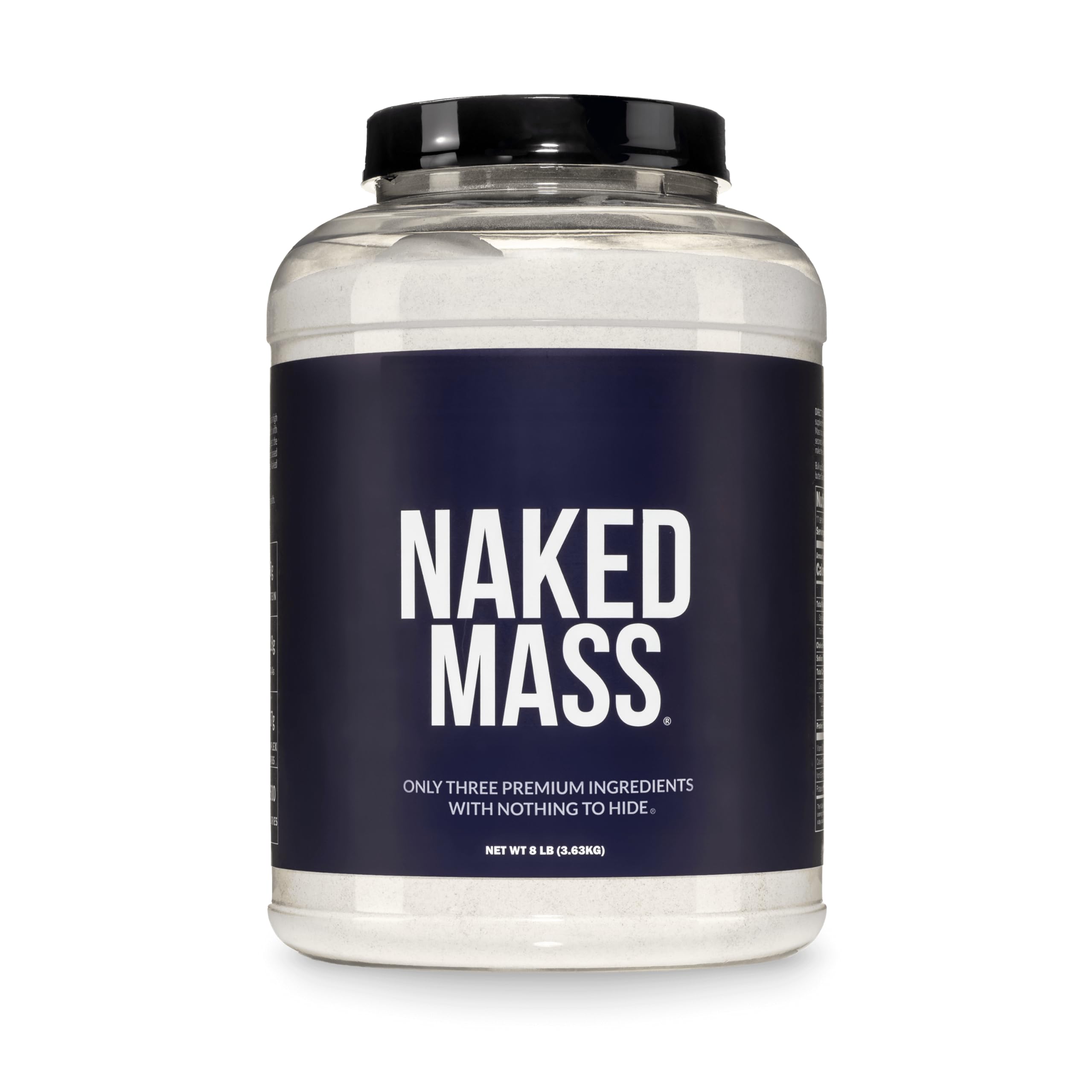 NAKED Mass - Natural Weight Gainer Protein Powder - 8 LB Bulk, NSF Certified, GMO Free, Gluten Free & Soy Free. No Artificial Ingredients - 1,250 Calories per Serving