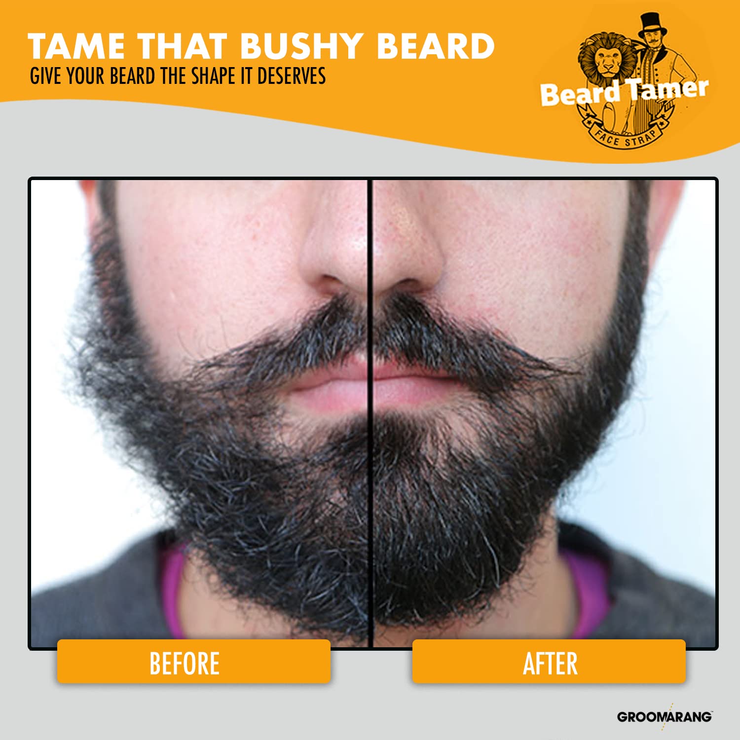 Beard Tamer Strap GROOMARANG Beard Shaper Face Strap - Prevent Bushy, Tangled, Itchy Beards and Keep Beard Oil Locked in - Black