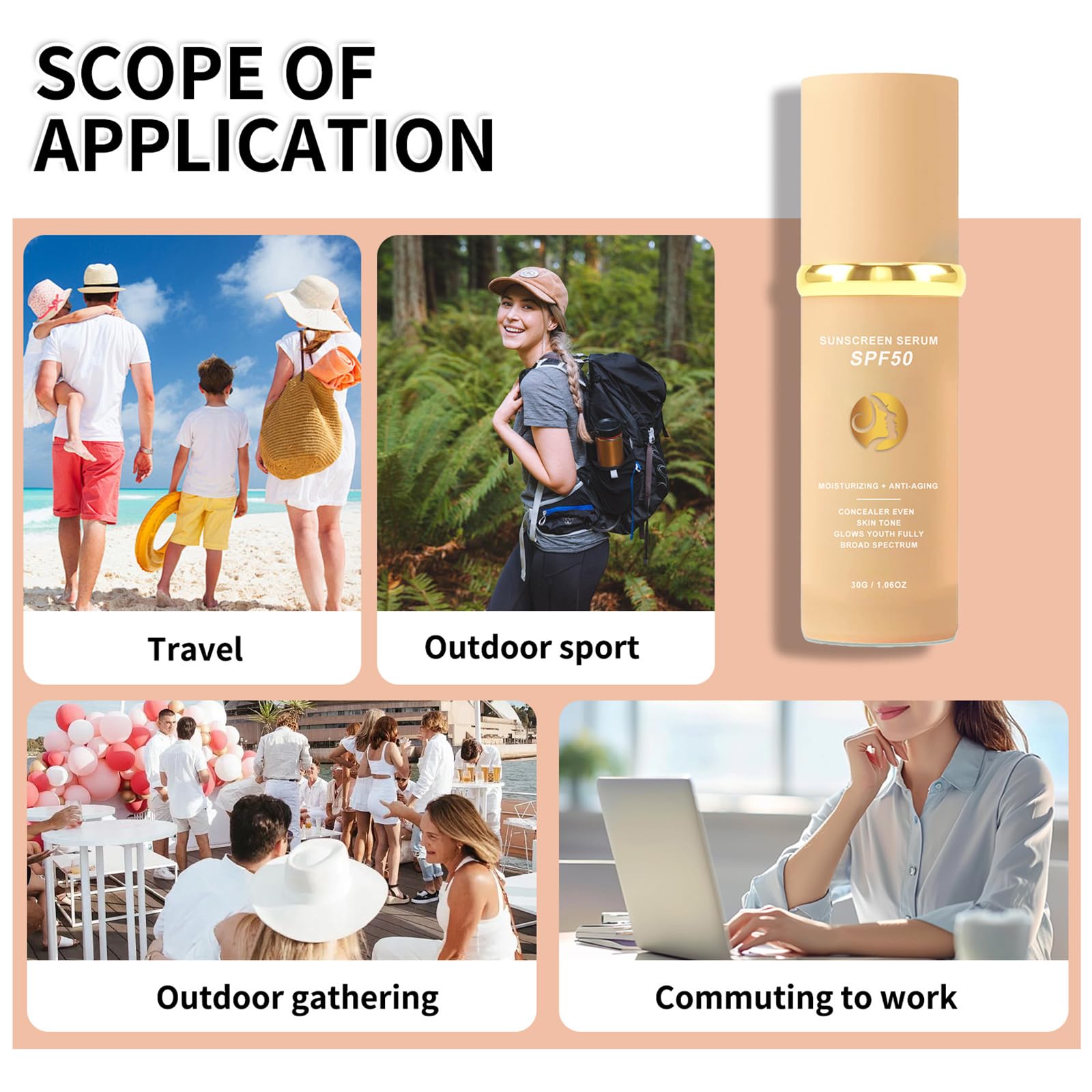 4 in 1 Foundation Liquid - Concealer and Moisturizer - Sunscreen Serum SPF50 - Color Changing Foundation Light Spectrum - UVA/UVB Protection, Hydrating & LongLasting