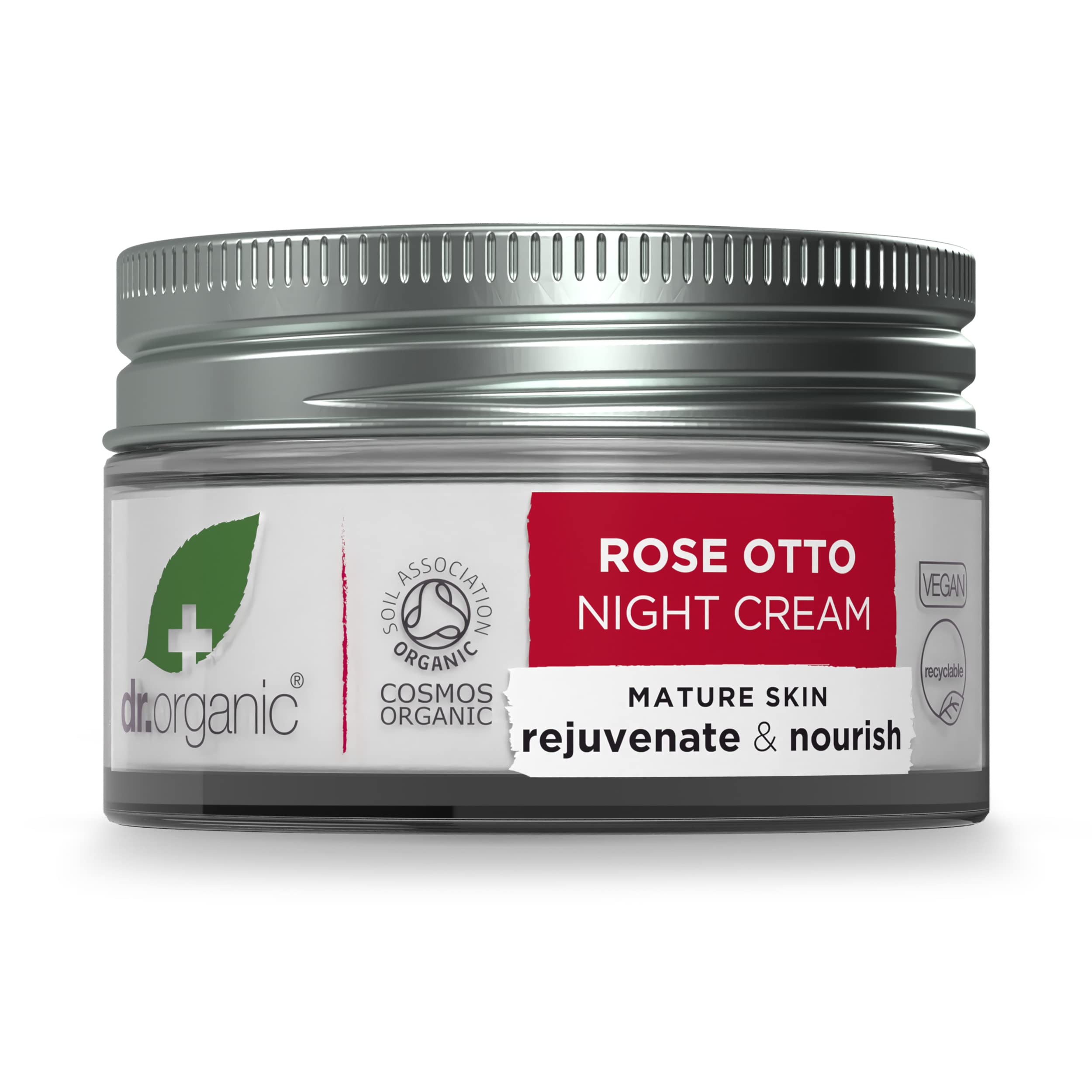 Dr Organic Rose Otto Night Cream, Moisturising, Healthy-Aging, Wrinkles, Natural, Vegan, Cruelty-Free, Paraben & SLS-Free, Recycled & Recyclable, Certified Organic, 50ml, Packaging may vary