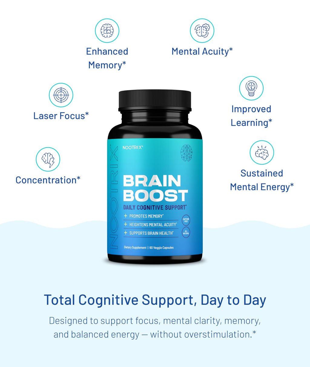 Nootrix Brain Boost Nootropic Supplement | 60 Day Supply | Supports Memory, Mental Focus, Cognitive Health & Energy | Promotes Healthy Mood & Brain Function | Ginkgo Biloba & DMAE
