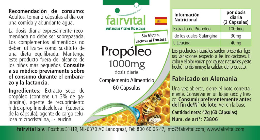 Fairvital | Bee Propolis Capsules - 500mg - HIGH Dosage - 3 x 60 Capsules