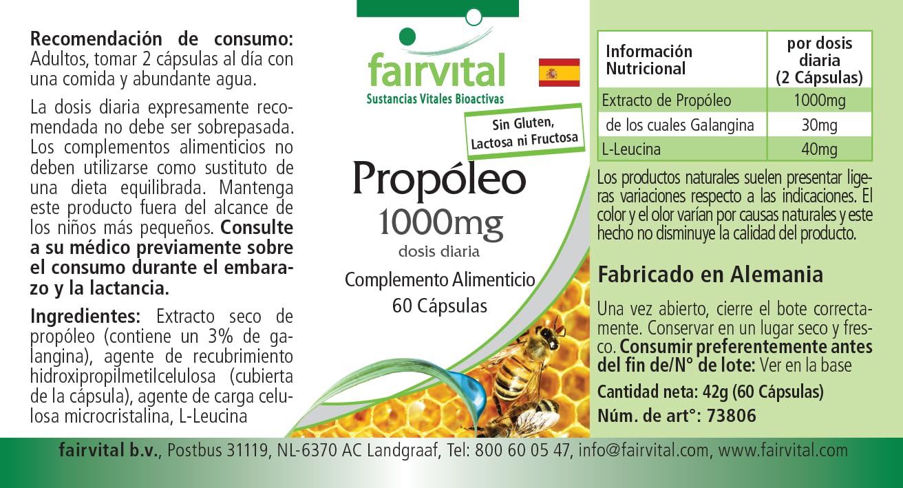 Fairvital | Bee Propolis Capsules - 500mg - HIGH Dosage - 3 x 60 Capsules