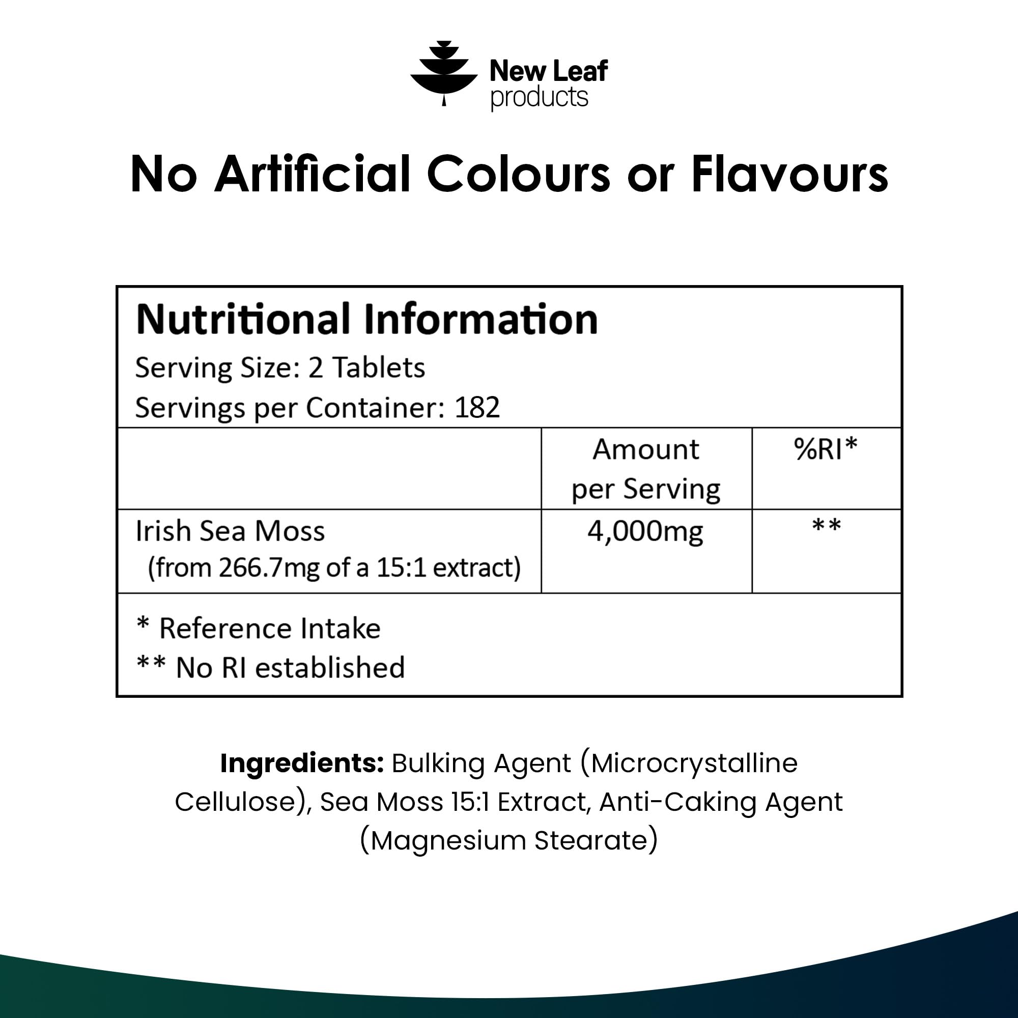 New Leaf Products Sea Moss Tablets Extract High Strength 4000mg - Sea Moss Supplement 365 Tablets (not sea Moss Capsule) High Potency - UK Made - Vegan - Non GMO
