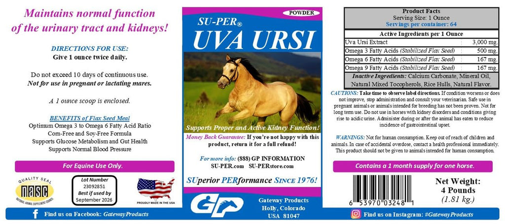 SU-PER Uva Ursi Supplement for Horses - Supports Proper and Active Kidney Function & Healthy Urinary Tract - 4 Pound