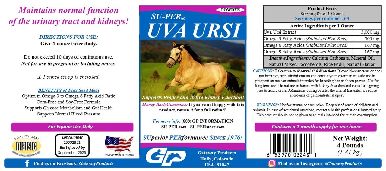 SU-PER Uva Ursi Supplement for Horses - Supports Proper and Active Kidney Function & Healthy Urinary Tract - 4 Pound
