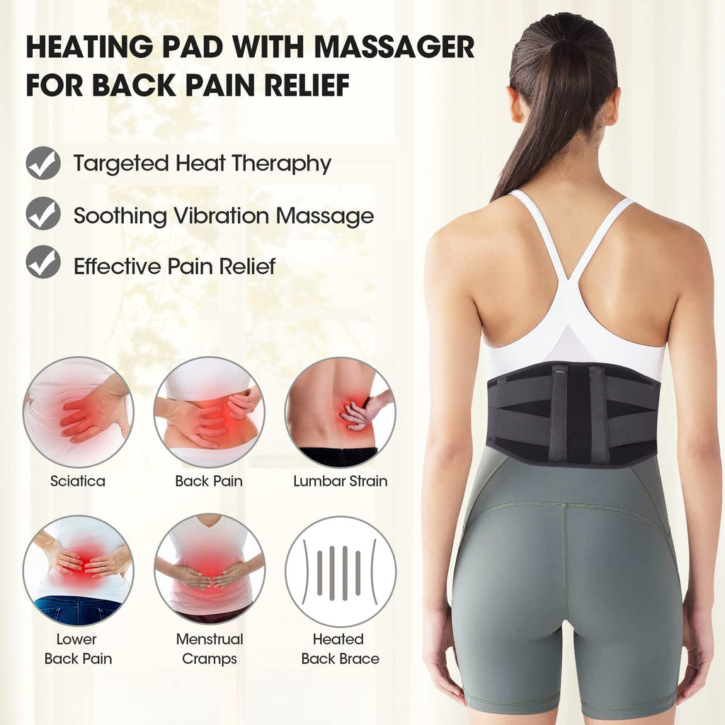 CUEHEAT Heated Waist Belt, Cordless Heating Pad for Low Back, Electrical Heating and Massage, Rechargeable Battery Powered (Dark Black, 53inch)
