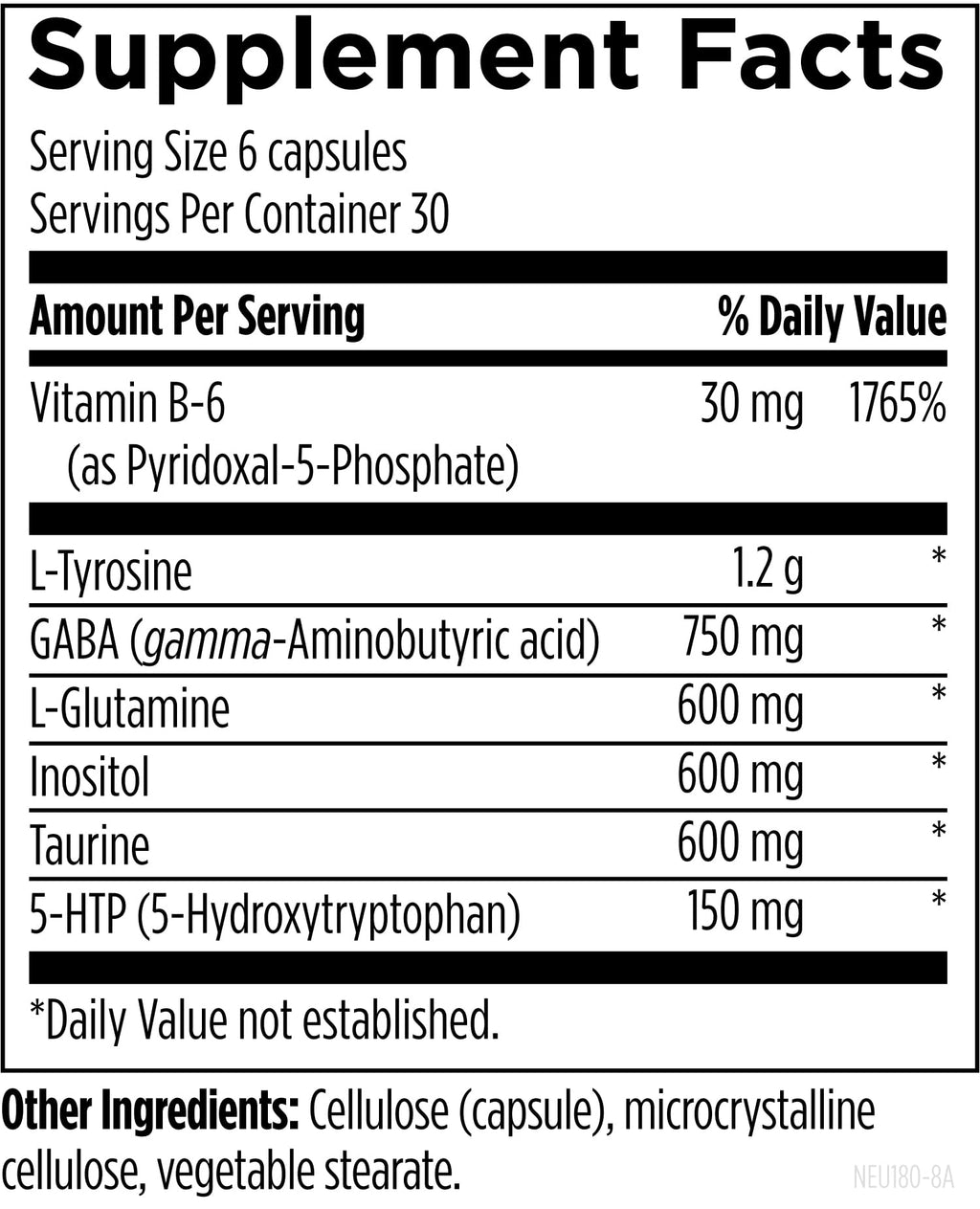 Designs for Health Neurolink - L-Tyrosine, GABA, 5-HTP, Inositol + Taurine Supplement - Designed to Support Mood, Neurological + Cognitive Health - Non-GMO (180 Capsules)