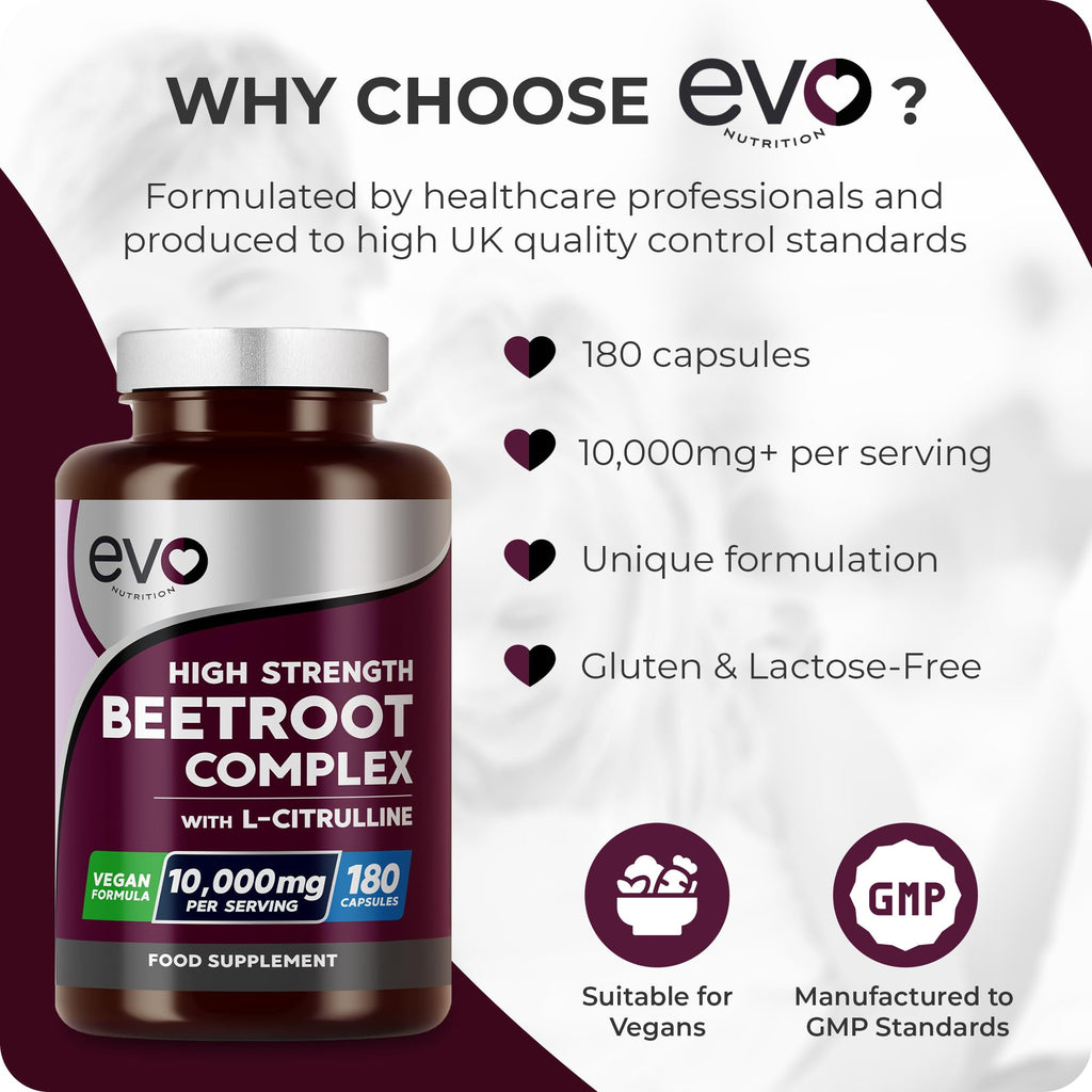 EVO Nutrition Beetroot & L-Citrulline 10,000mg, 180 Vegan Capsules