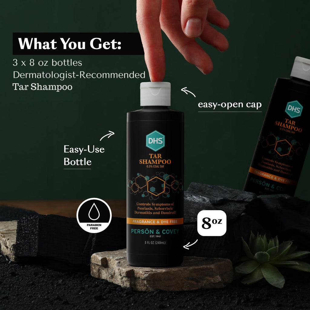 DHS Person & Covey Coal Tar Shampoo, Unscented, 8 Fl Oz, Pack of 3