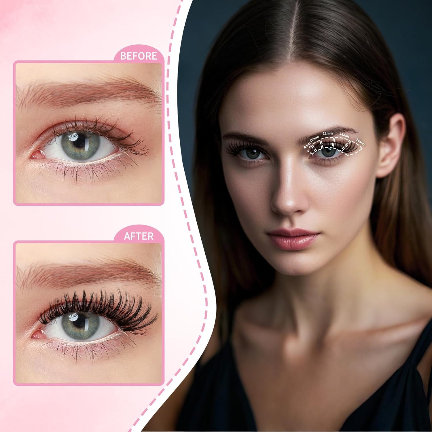 uCoolMe Flora Lash Clusters Kit 8-18mm Hybrid Volume Wispy Eyelash Clusters Kit D Curl - WideSpan 0.05mm Ultra-Thin Black Band